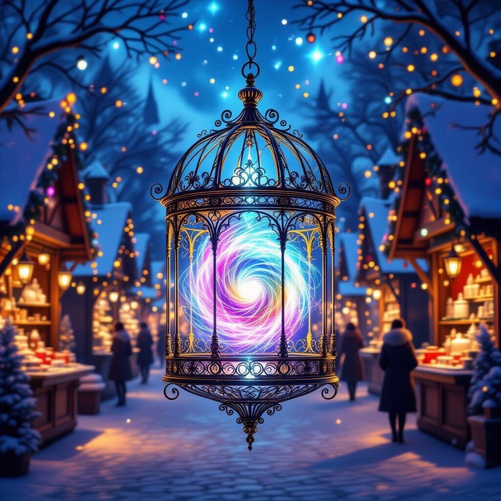 Enchanted Birdcage with Magic Vortex at Christmas Market