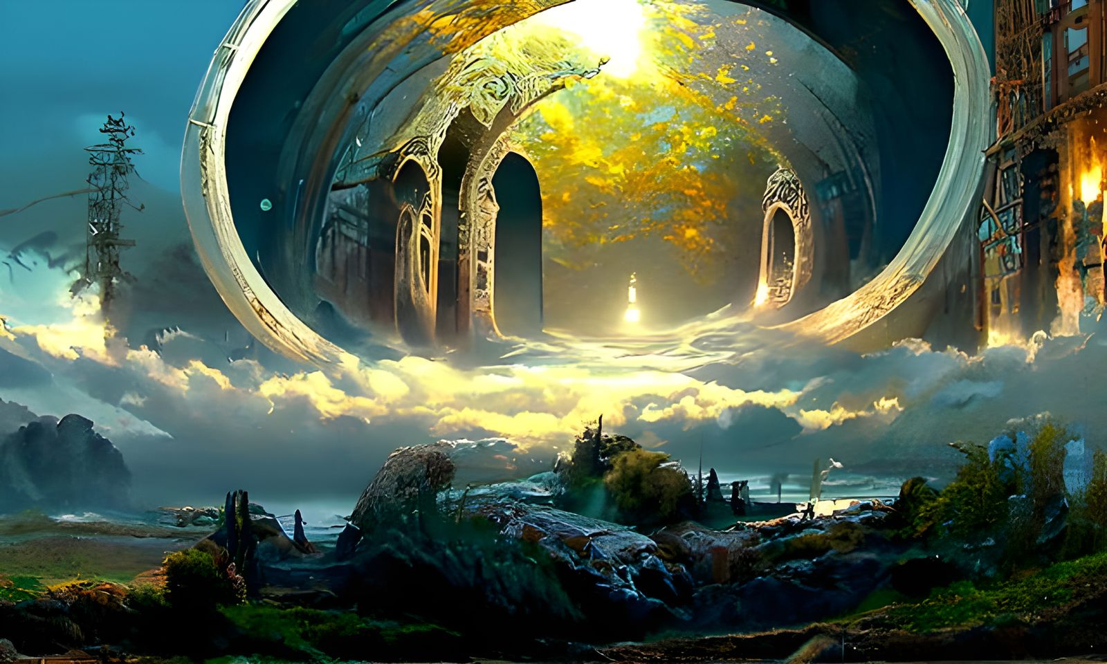 Eerie Alien Portal Landscape: Hyperdetailed Concept Art