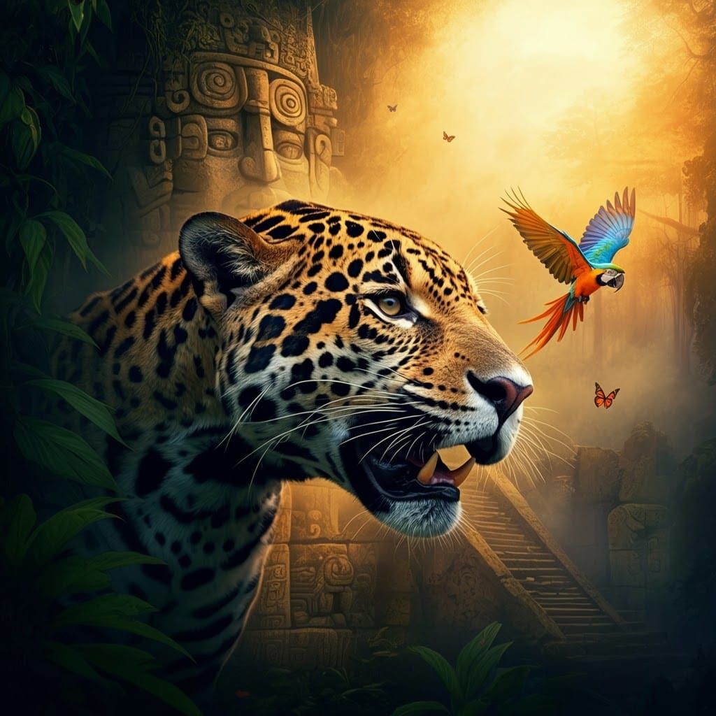 Surreal Jaguar Roaming in Dreamlike Jungle