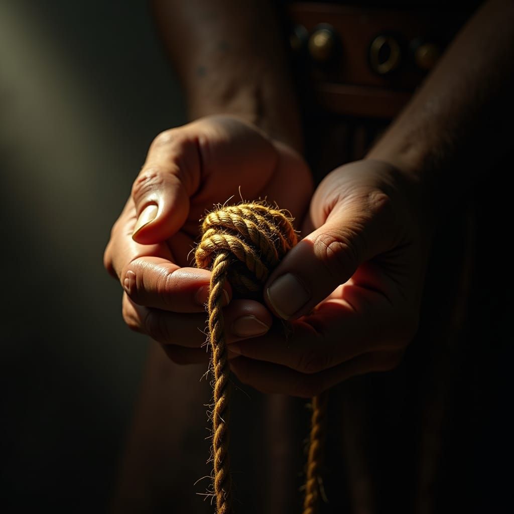 Greek Warrior Holding Ariadne's Thread in Labyrinth