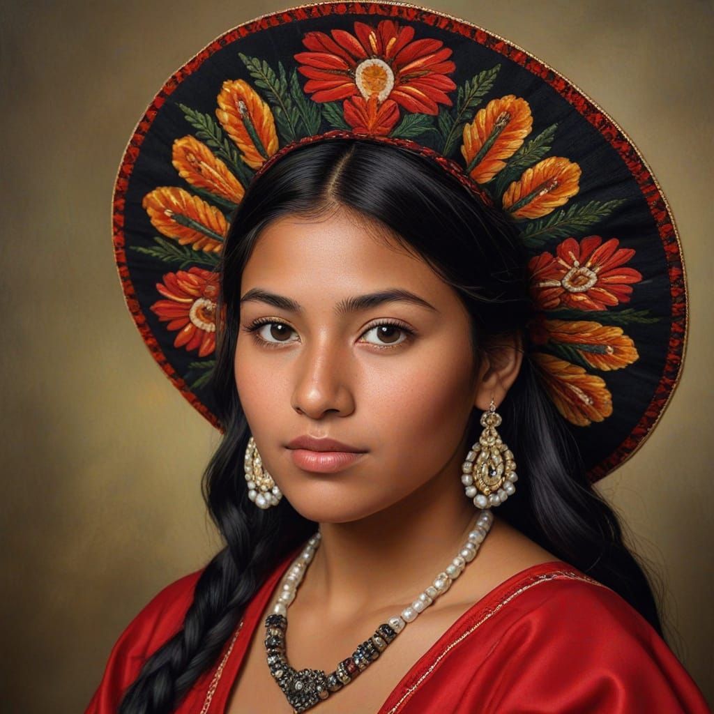 Nahua Woman Portrait in Rubens Oil Painting Style