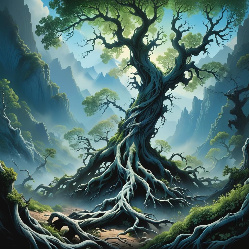 Blue & Green knurled tree