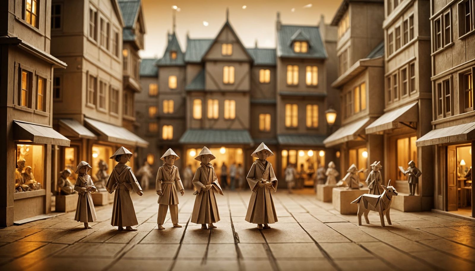 Origami Town Square in Beige Monochrome