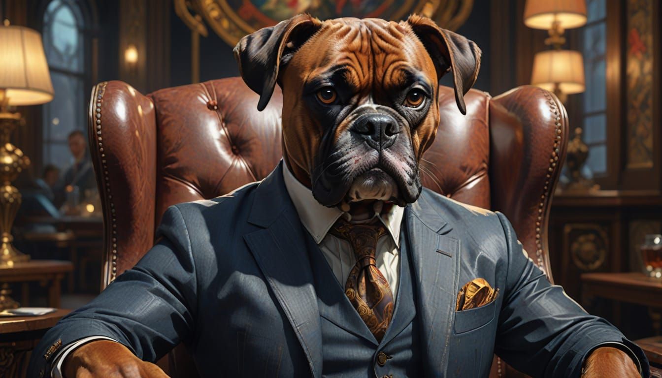 Elegant Brindle Boxer in Stylish Suit, Exuding Sophisticatio...