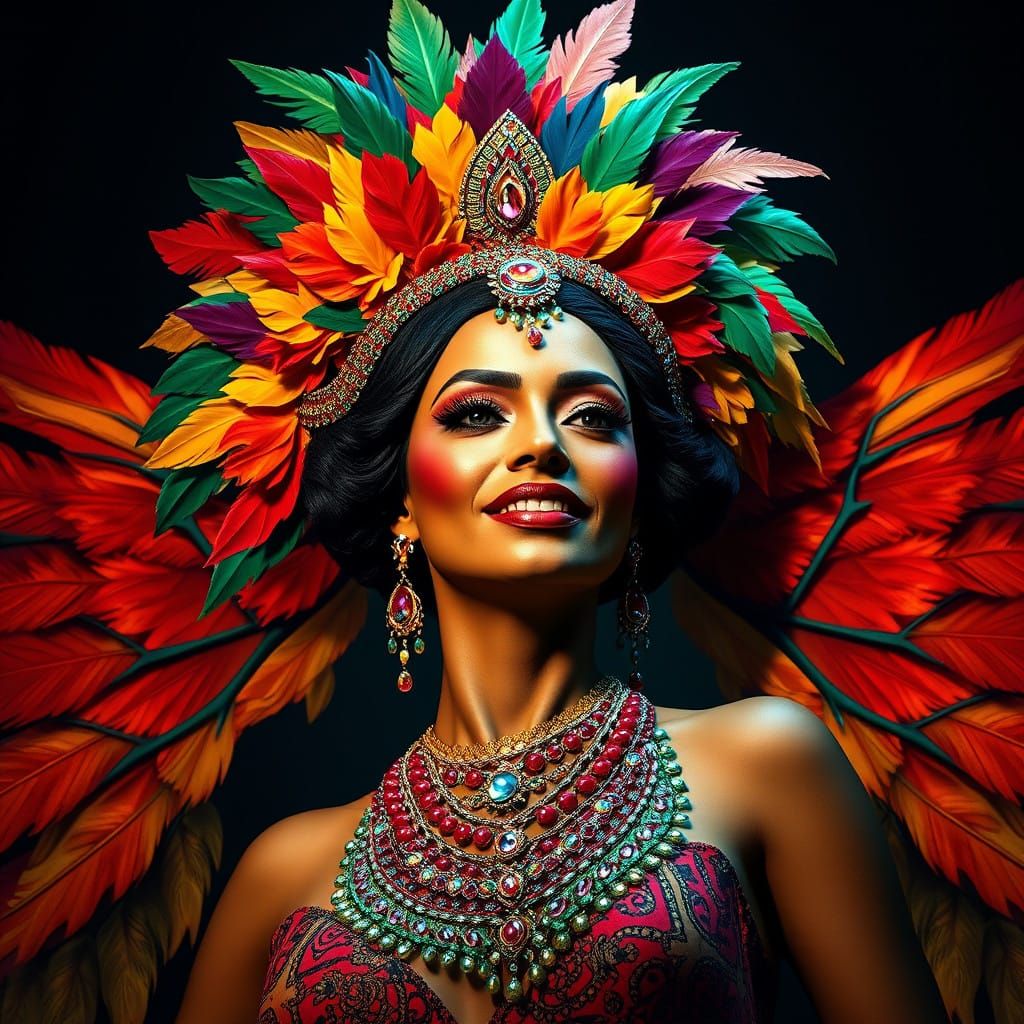 Glamorous Carmen Miranda Portrait in Vibrant, Hyper-Detailed...