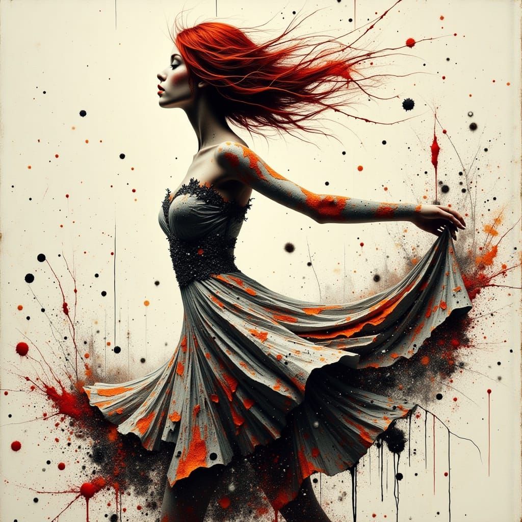 Dynamic Dance of a Woman in Flowing Lace Dress