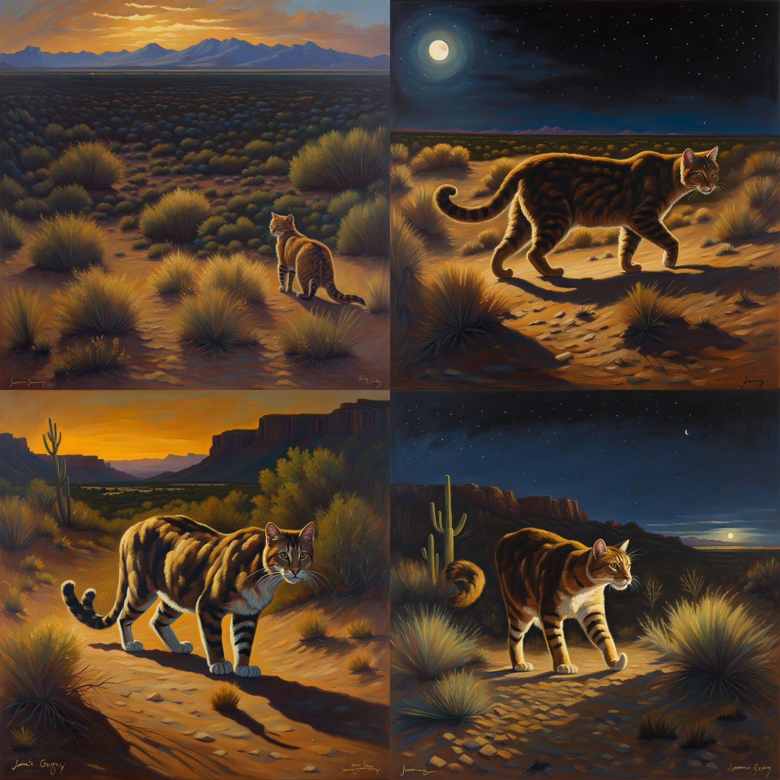 Wampus Cat Roaming West Texas Desert Oil Painting