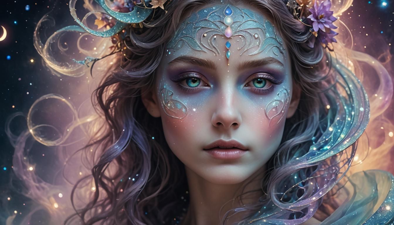 Celestial Being of Stardust in Surreal Portrait