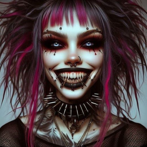 Gothic Girl Wired to Machine with Bionic Eyes