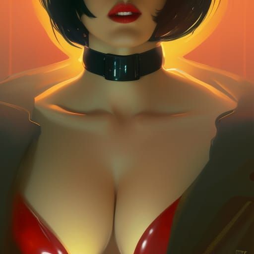 Woman in Red Collar: Hyperdetailed Art Deco Portrait