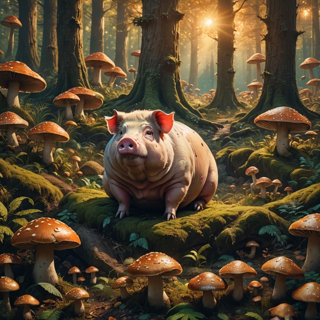 Lush Forest Scene with Pig in Matte Painting Style