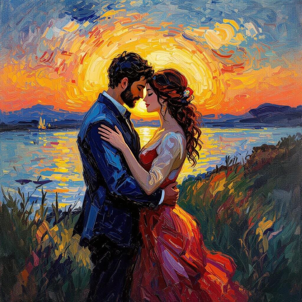 Impressionistic Oil Painting of Tender Embrace