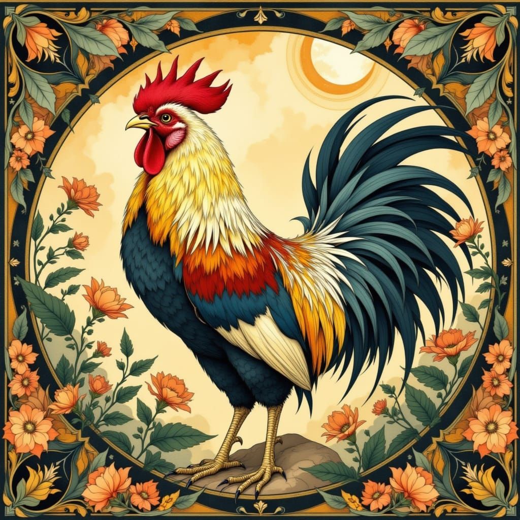 Elegant Art Nouveau Rooster in Majestic Morning Light