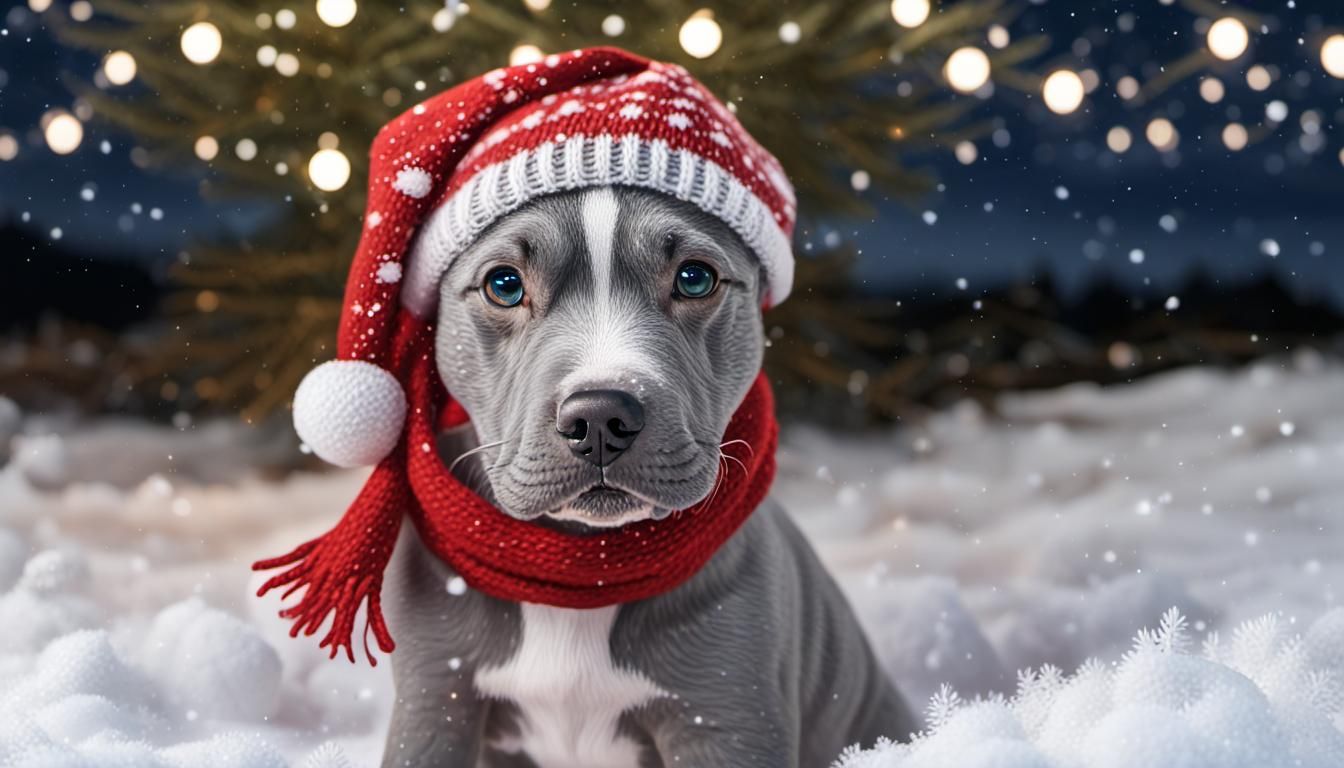 Adorable Amstaff Puppy's Christmas in Hyperreal Winter