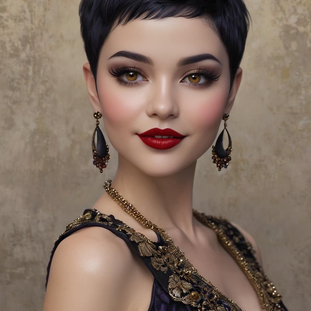Gothic Queen with Pixie Hair, Detailed Portrait