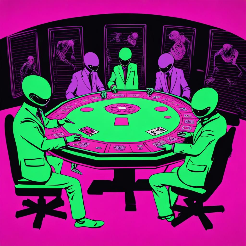 UV-Reactive Aliens Playing UNO in the Dark