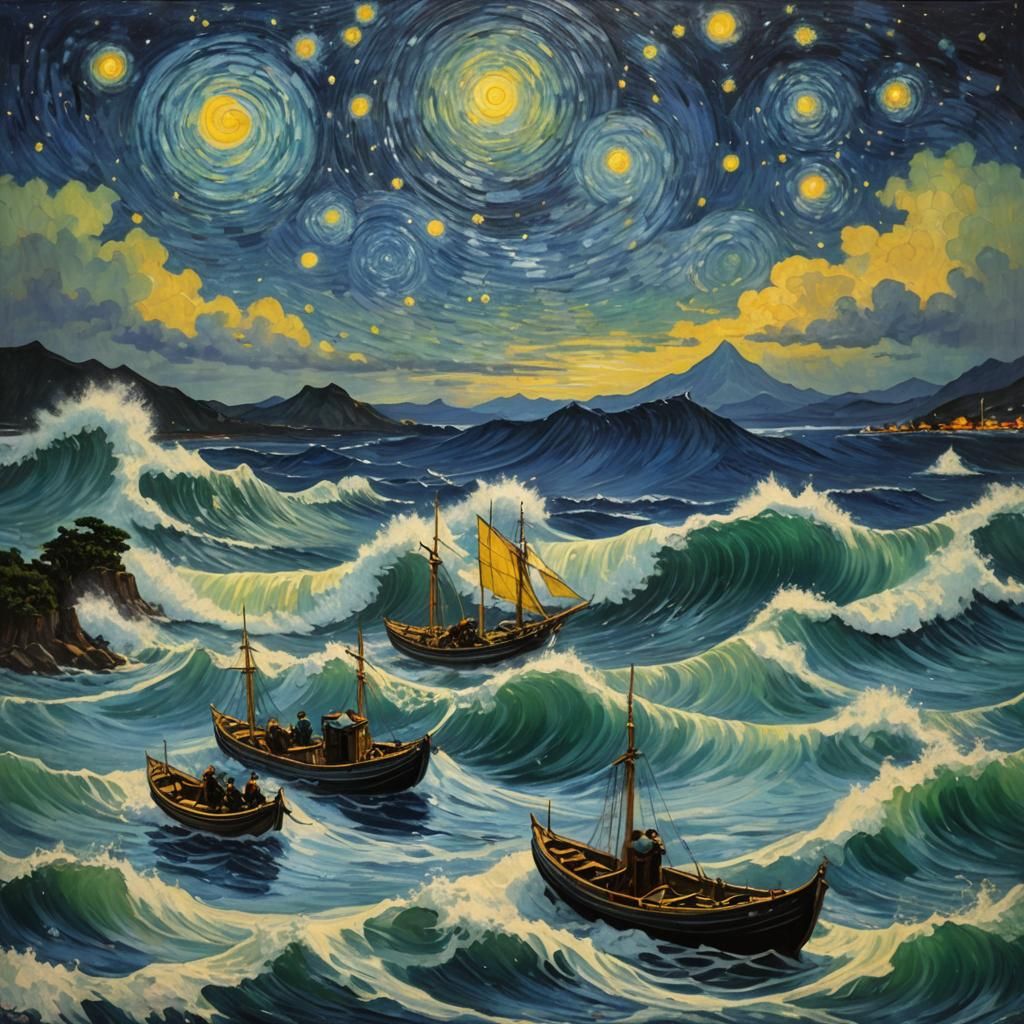 Starry Wave: Japanese Art Meets Van Gogh