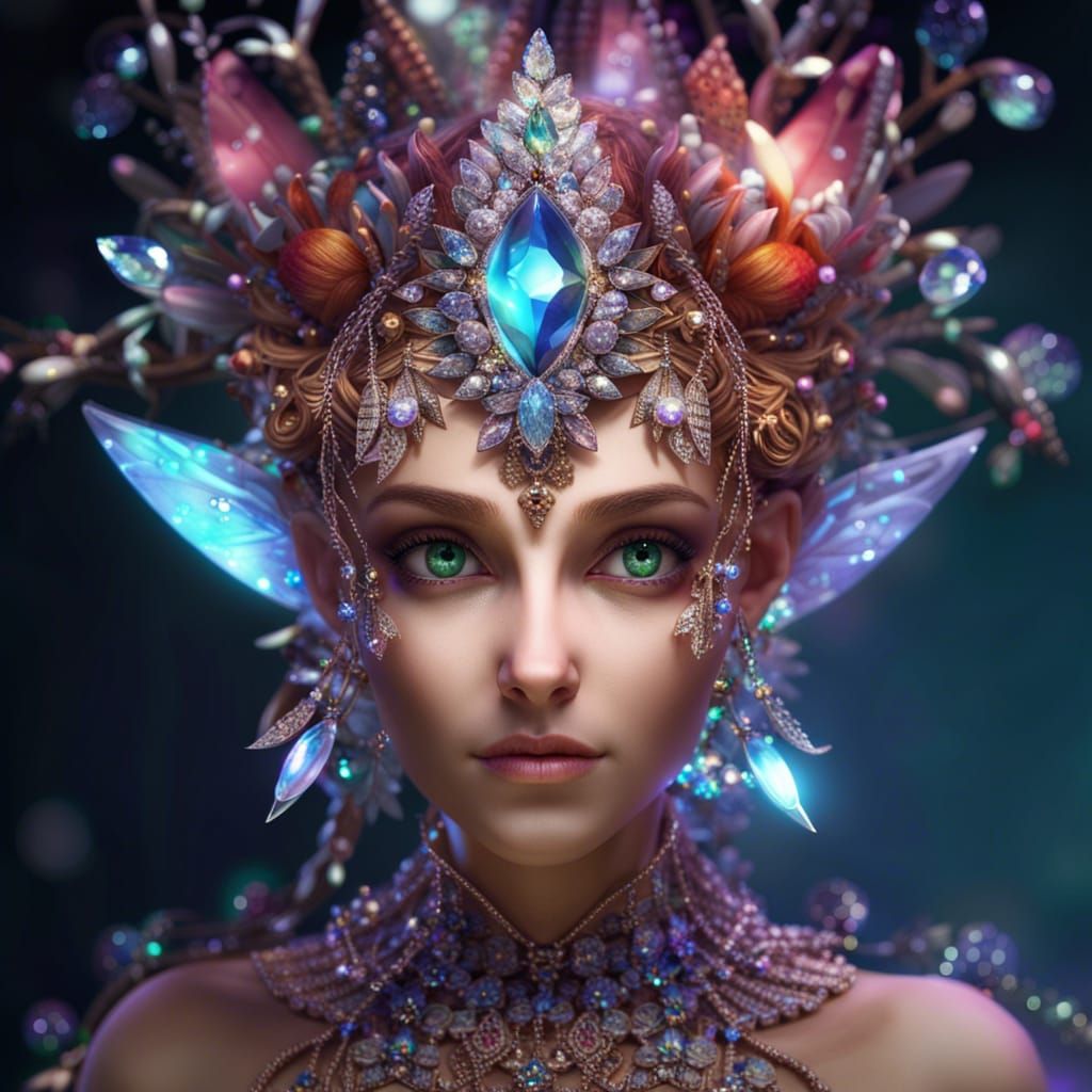 Bejeweled Fairy Portrait with Diamond Eyes