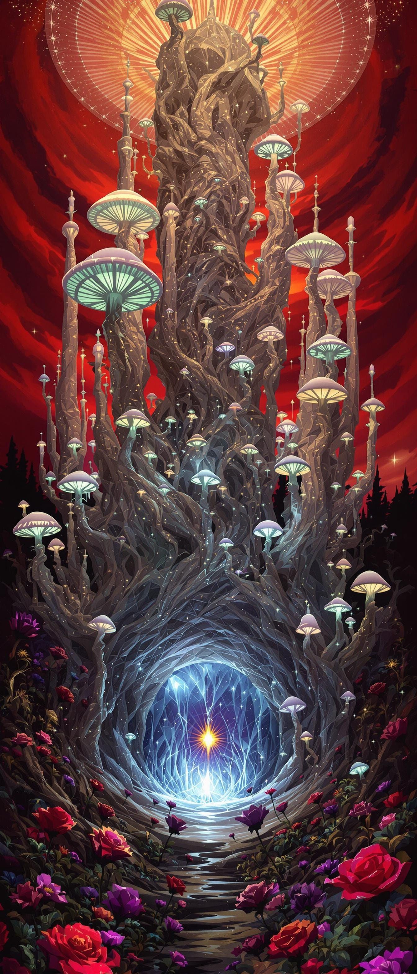 Surreal Fantasy Realm of Fractured Reality in Crimson Skies