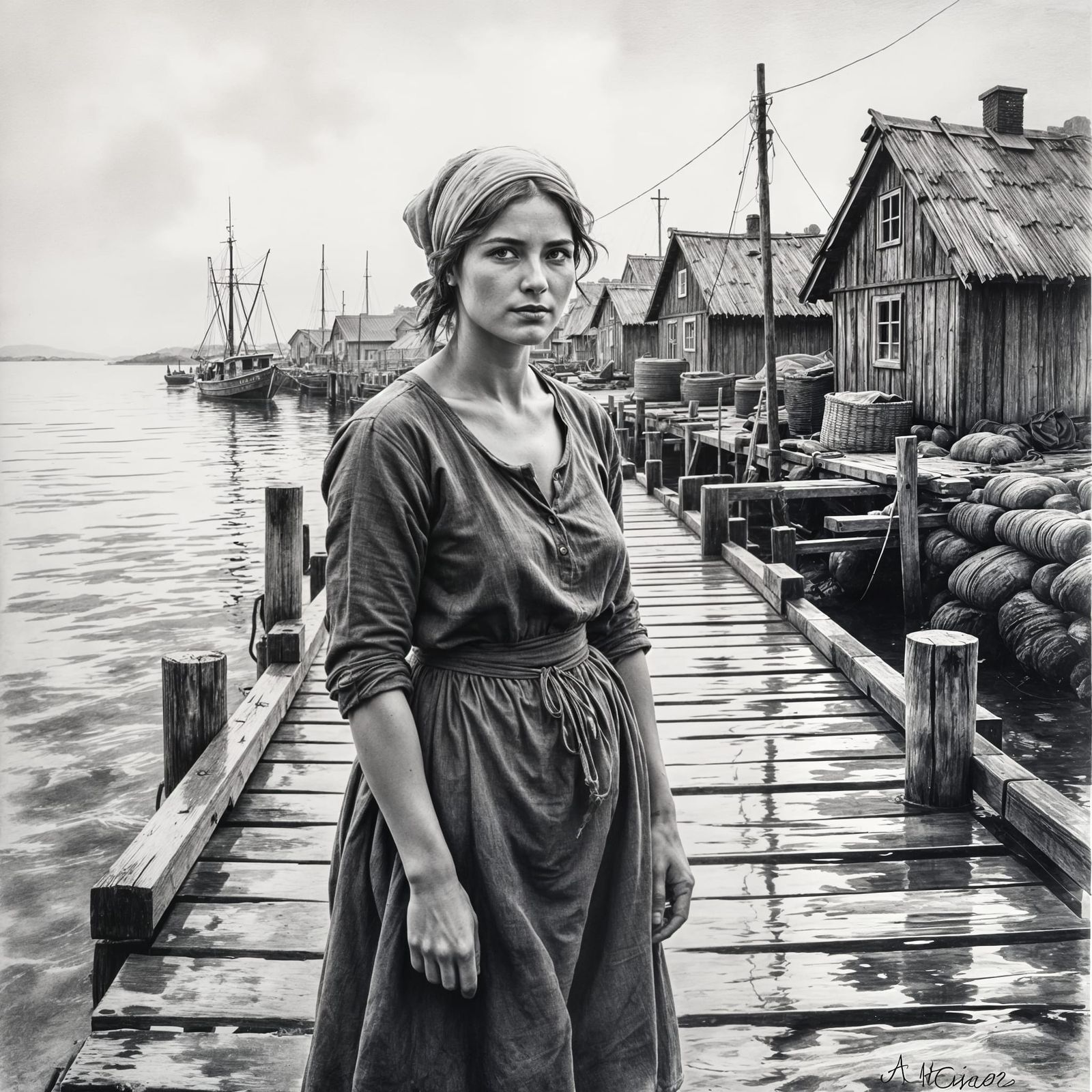 Graphite Sketch of Resilient Coastal Woman