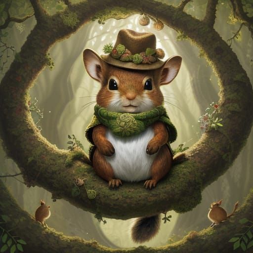 Whimsical Squirrel in Cozy Tree Hollow