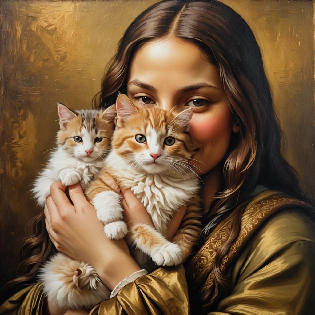 Renaissance Portrait: Mona Lisa with Kitten