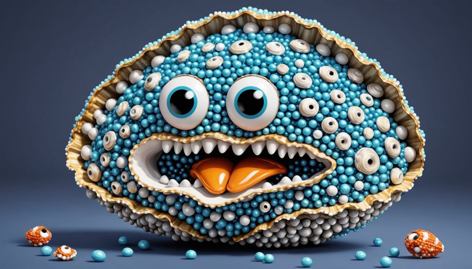 Beaded Cartoon Oyster: Pixar-Style CGI Character