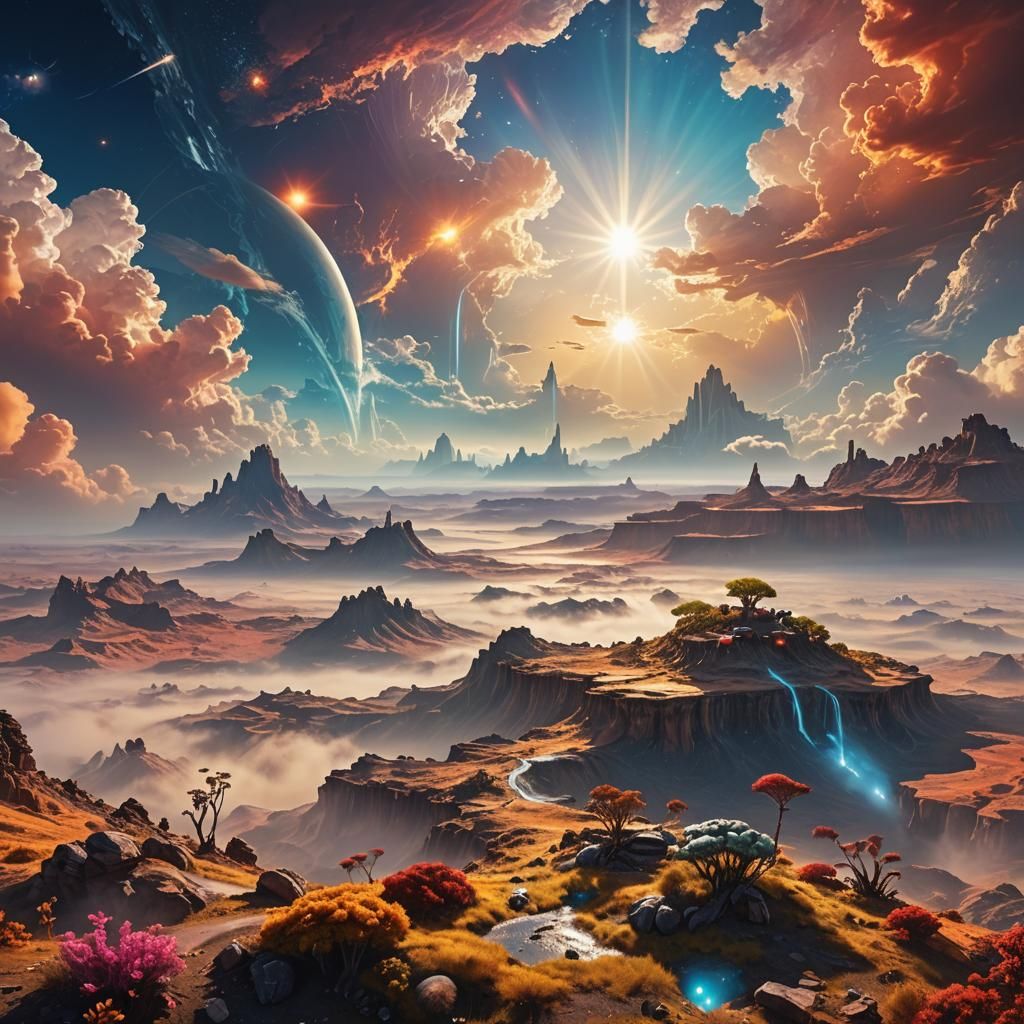 Exotic Alien Landscape with Divine Sunlight
