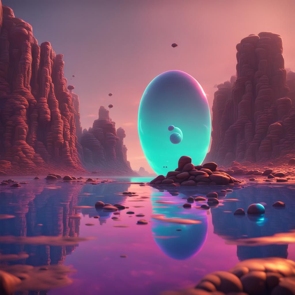 Alien World Reflections: 3D Digital Art