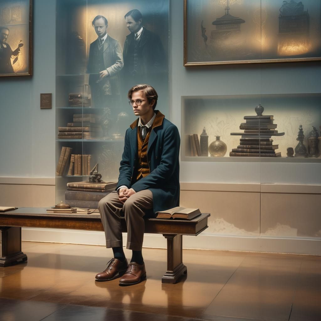 Dark Academia Portrait with Etched Glass