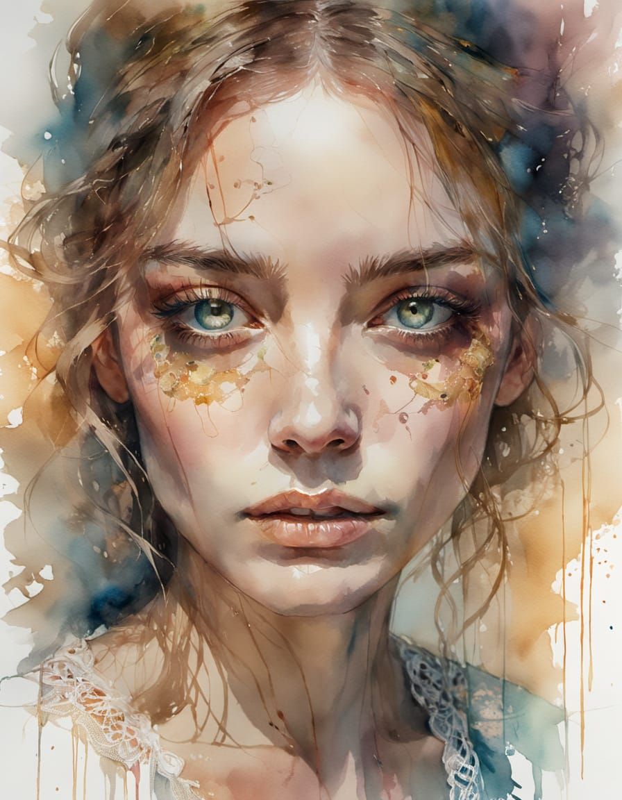 Watercolor Portrait of a Woman in Lace