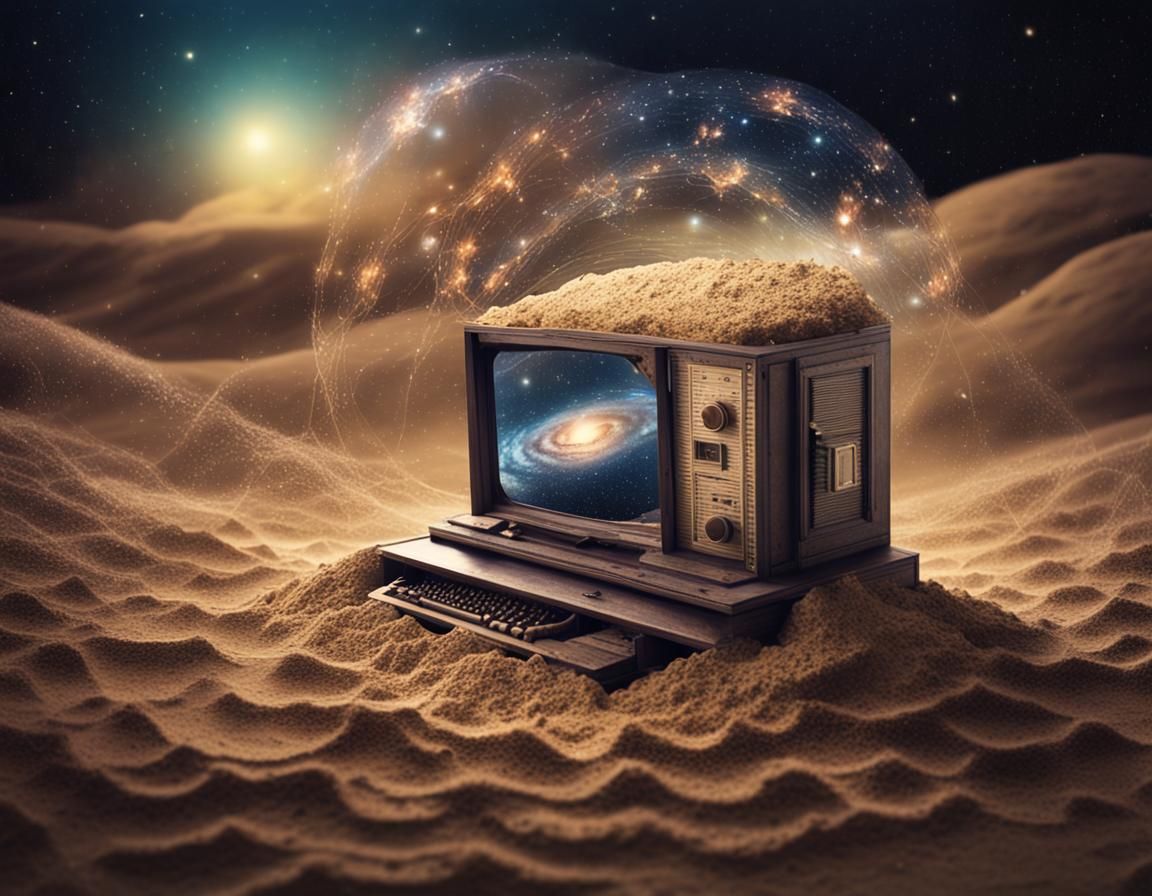 Cosmic Vintage Computer in Hyperrealistic Digital Art