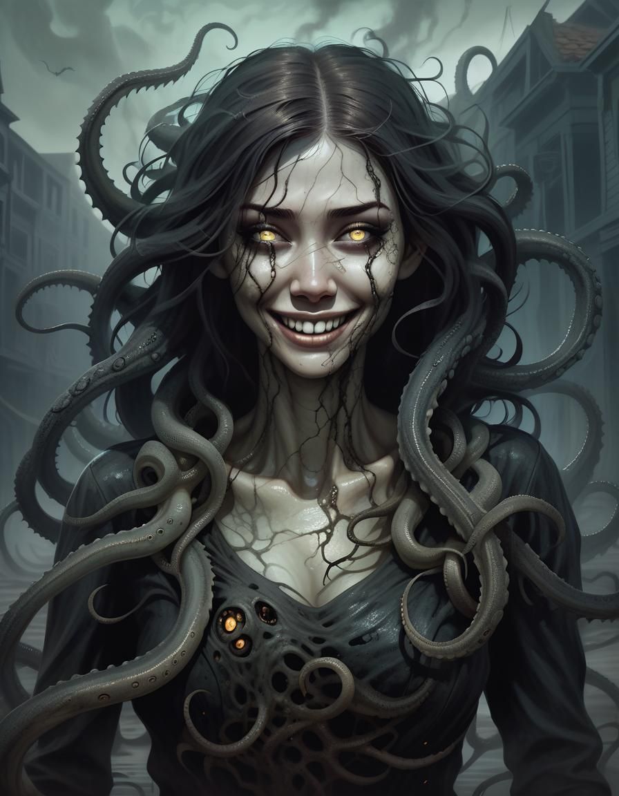 Devastation Behind a Smile: Eldritch Horror Portrait