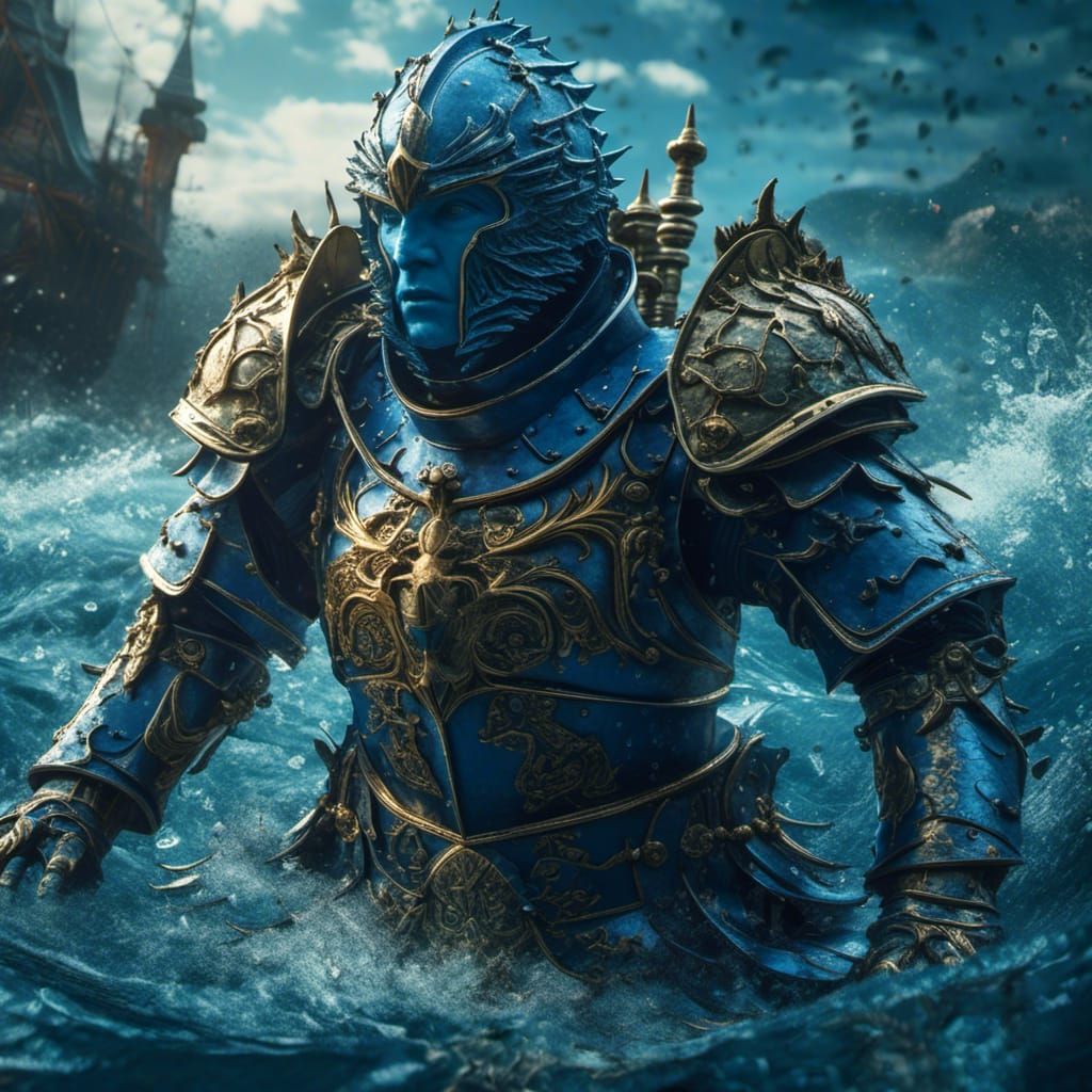 Underwater Sea Knight Portrait in Digital Painting Style
