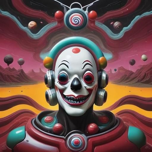 Unhinged Candy Clown Containment Spiral in Sci-Fi Style