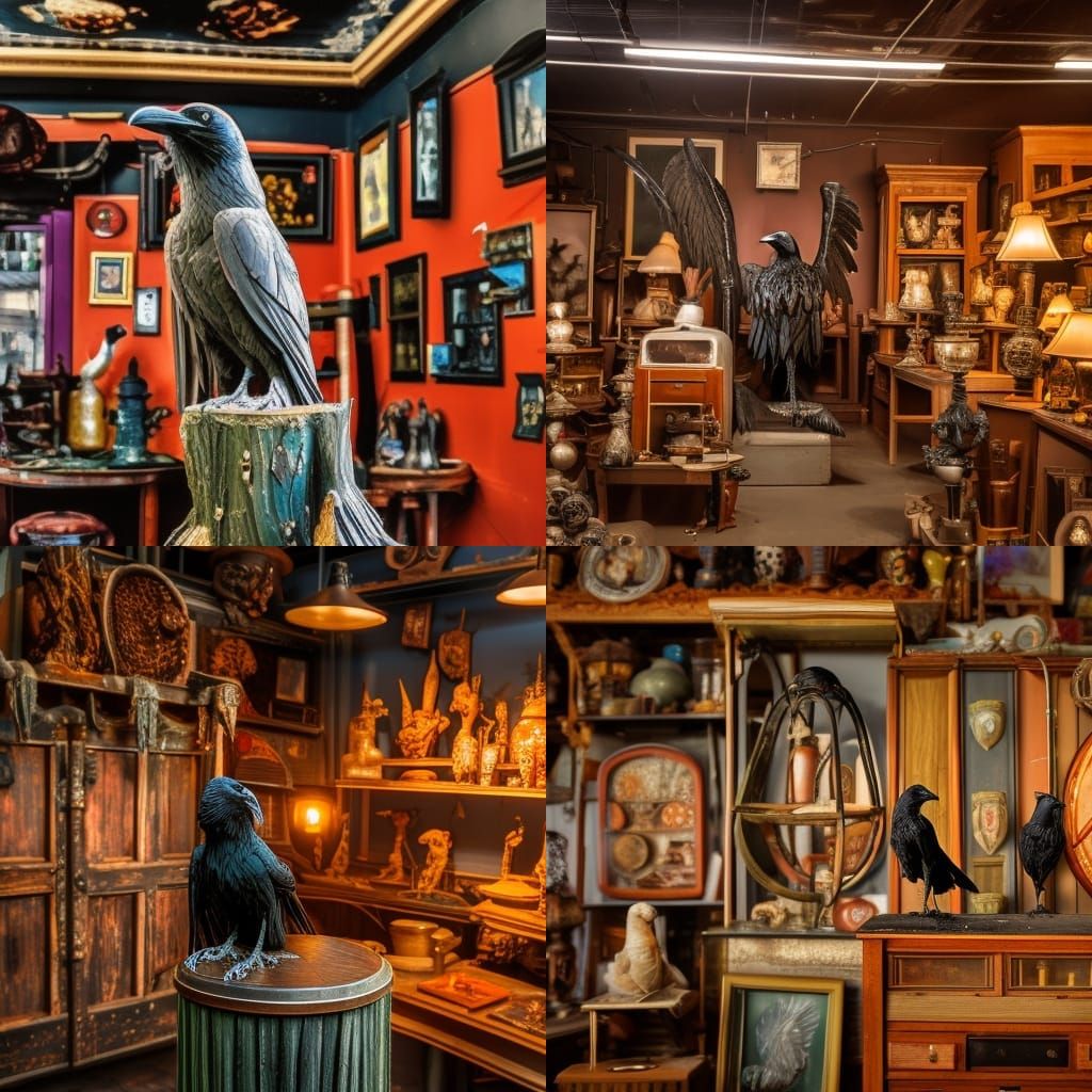 Ornate Raven Figurine in Dusty Antique Shop