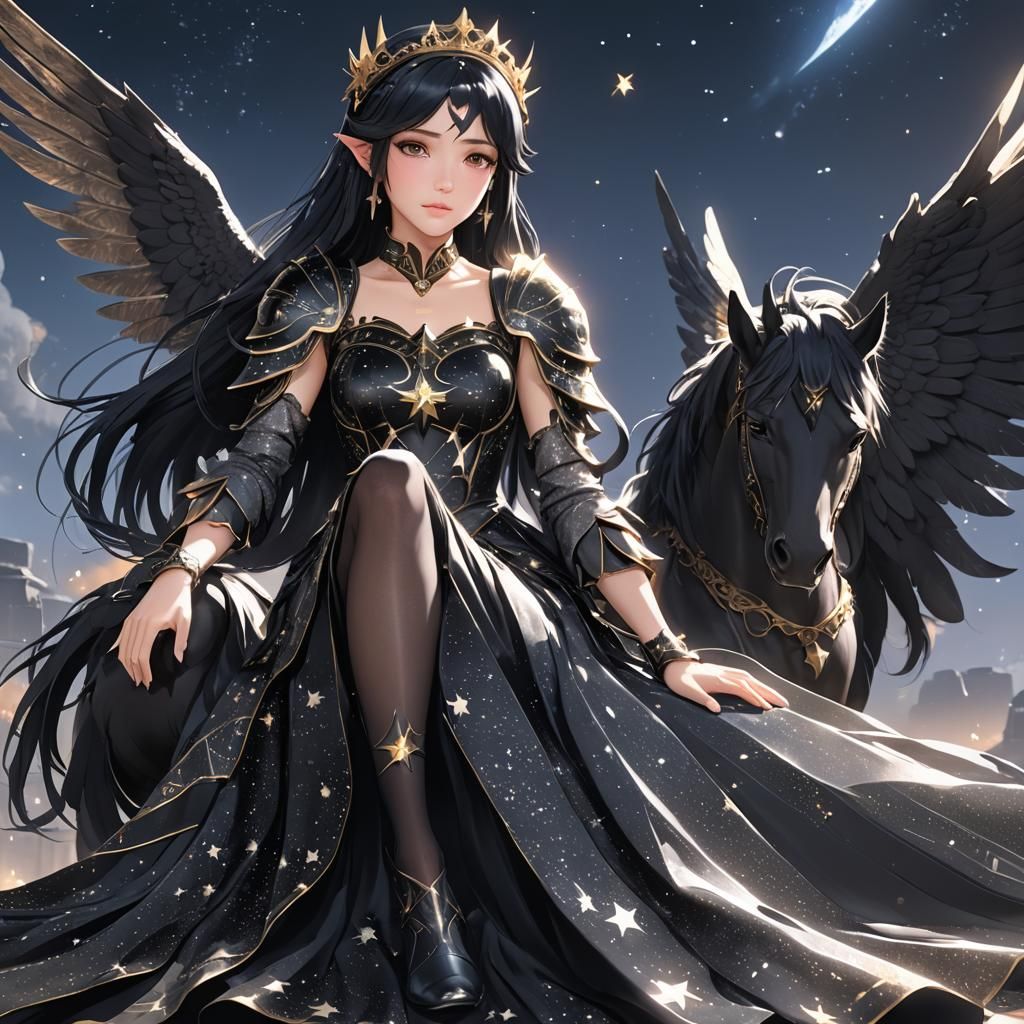 Stardust Princess with Pegasus: Anime-Inspired 3D Art
