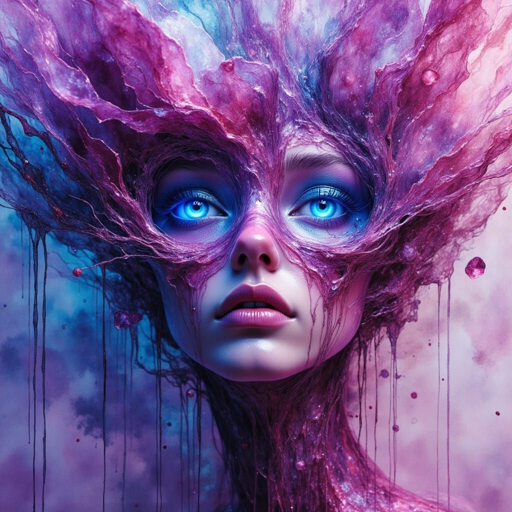 Melancholic Nebula Face in Vibrant 3D Render