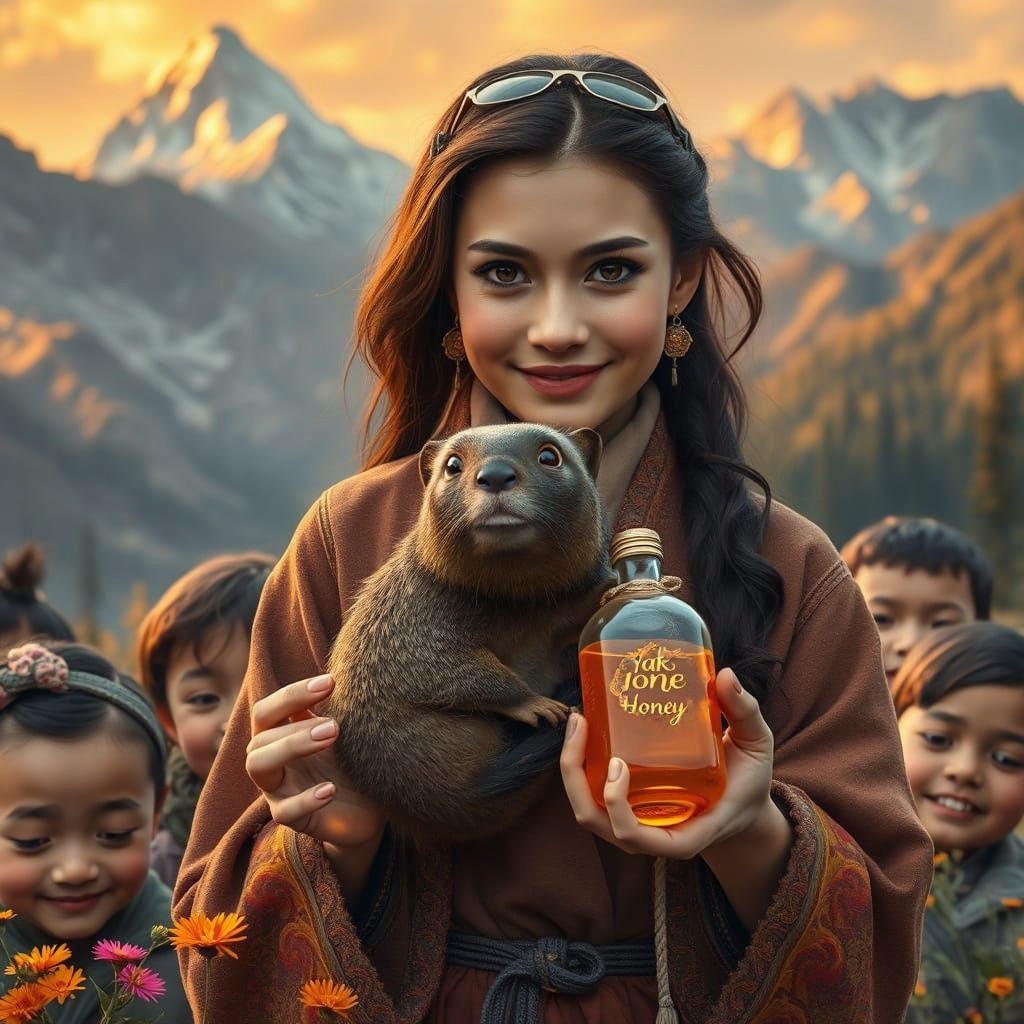Epic Digital Matte Painting of a Brunette Woman and Her Chil...