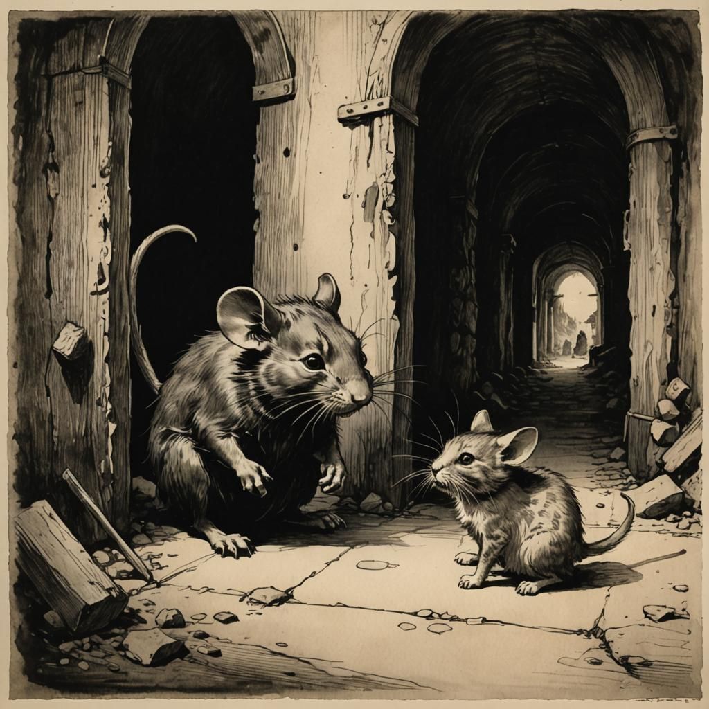 Mouse Hunt: Gothic Ink Sketch in Style of Dürer