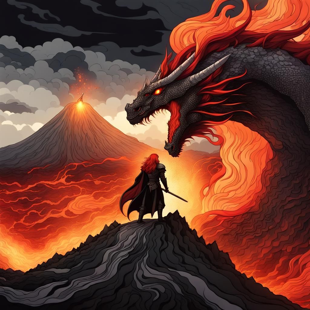 Prince and Dragon at Volcano's Edge