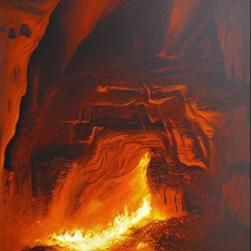 Fiery Cave Painting in Oil Style