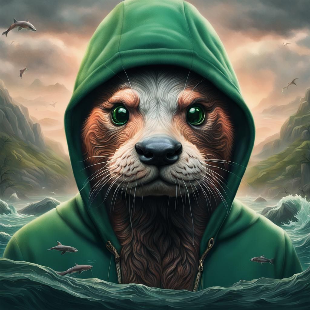 Salmon Otter Hybrid in Green Hoodie