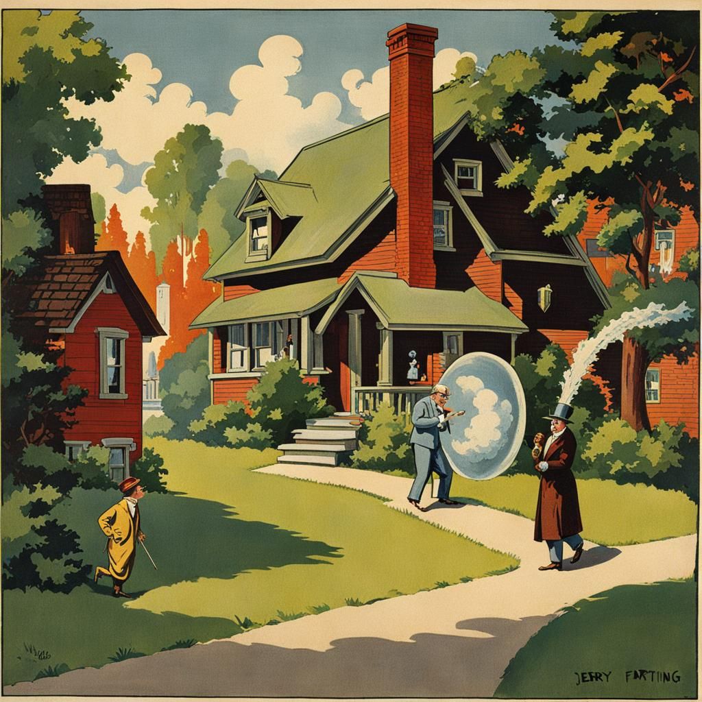 Surreal Crystal Farting Scene in 1920s Style