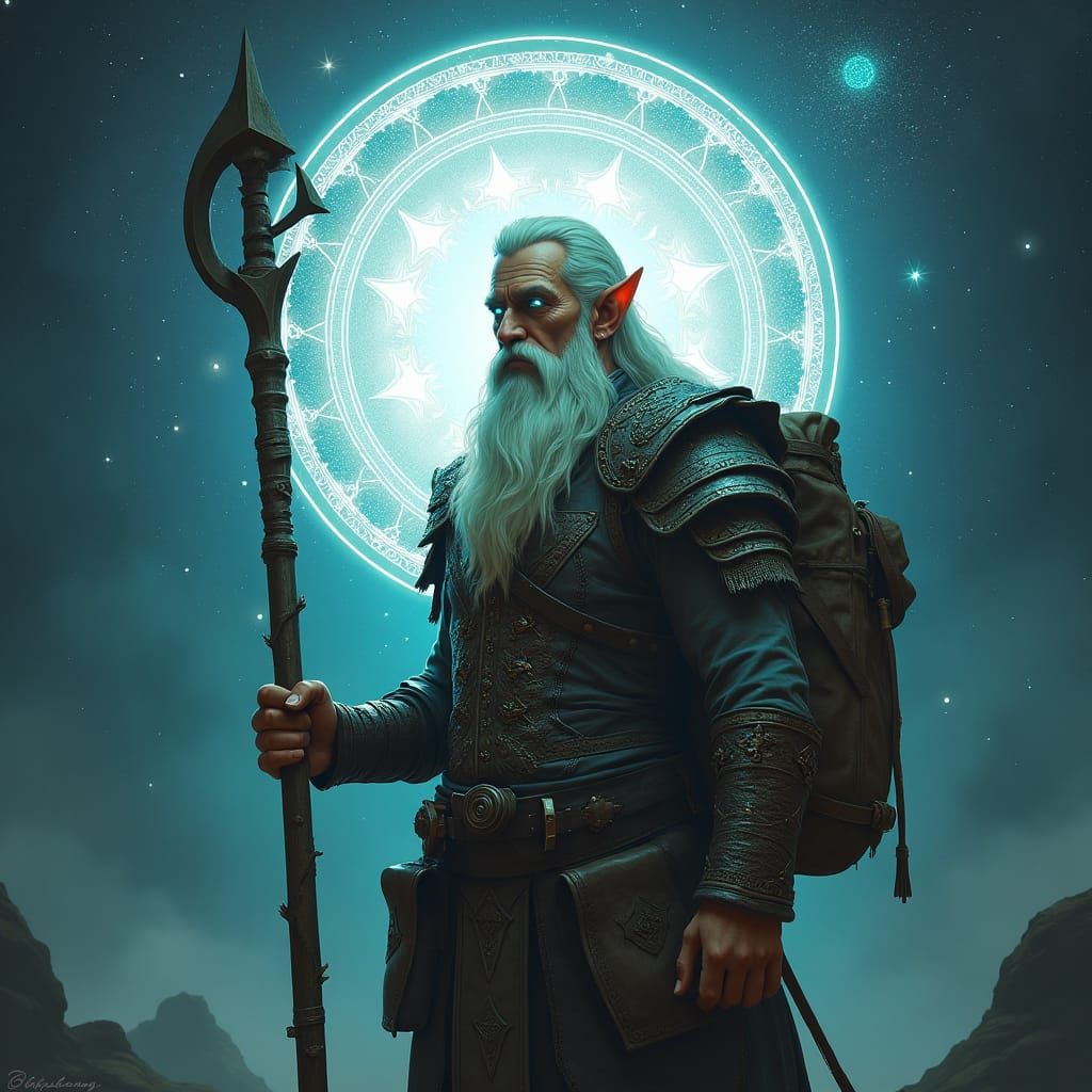 Elf Druid in Circle of Stars: Fantasy Art