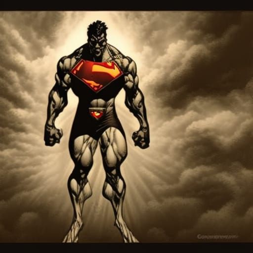 Demonic Superman in Black and White Horror Style