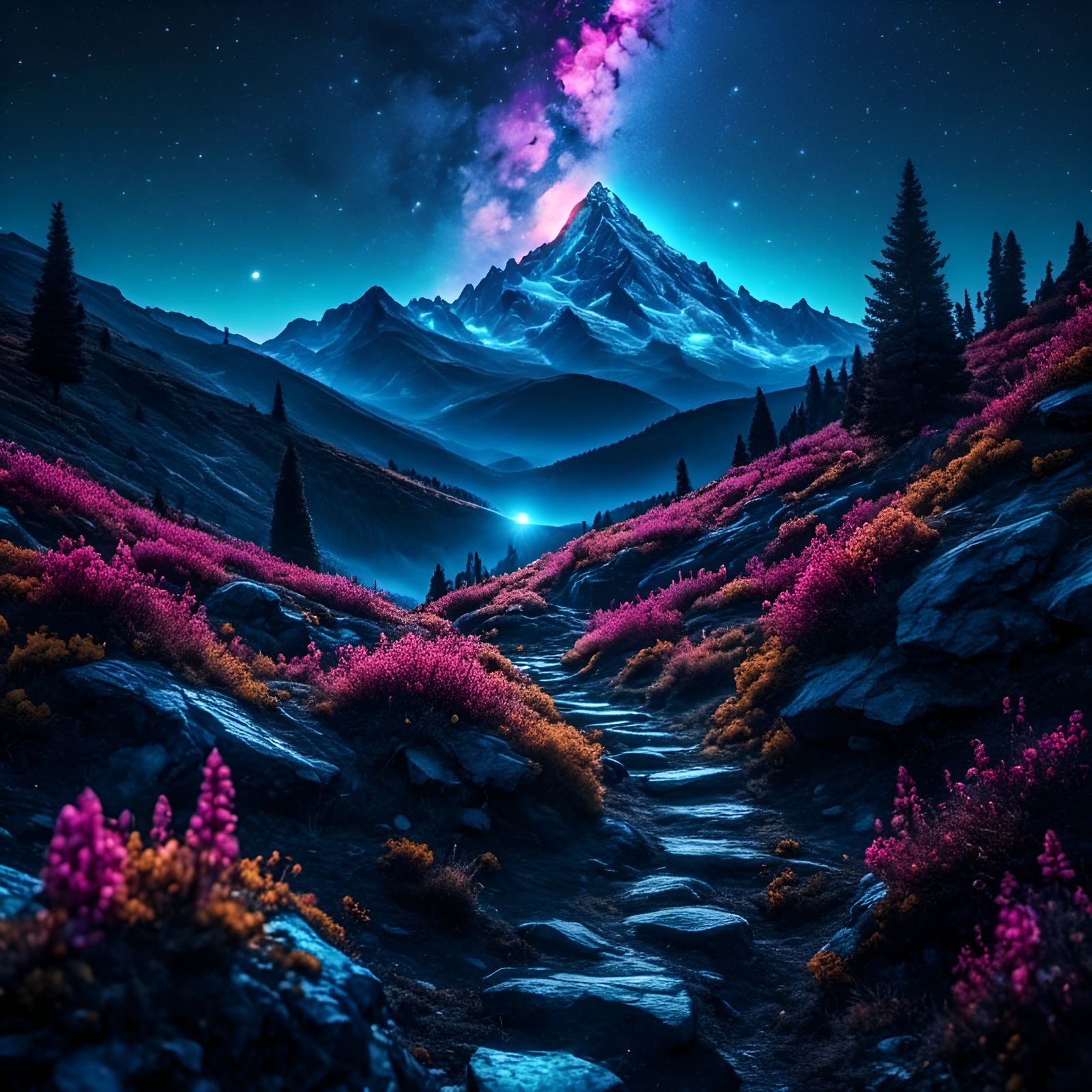 Sci-Fi Forest Path to Starry Horizon
