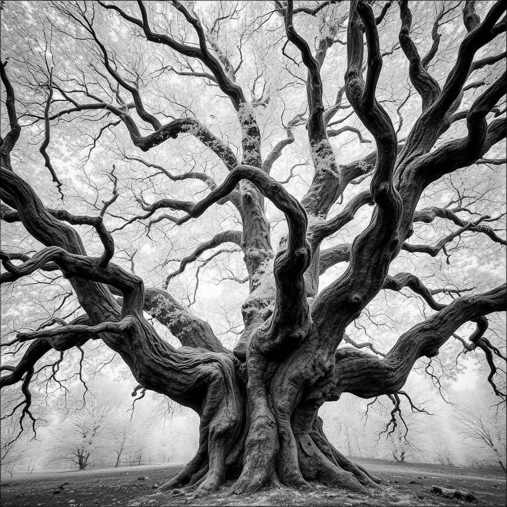 Infrared Textile Art Piece of Majestic Tree