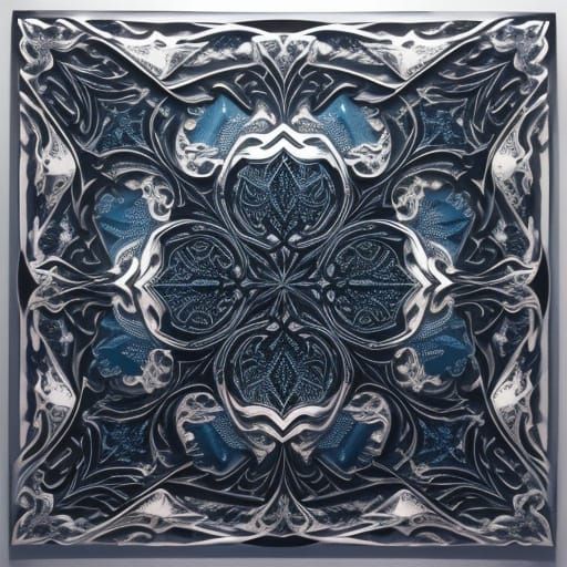 Ethereal Neo Traditional Fractal Art in High Contrast Silver...