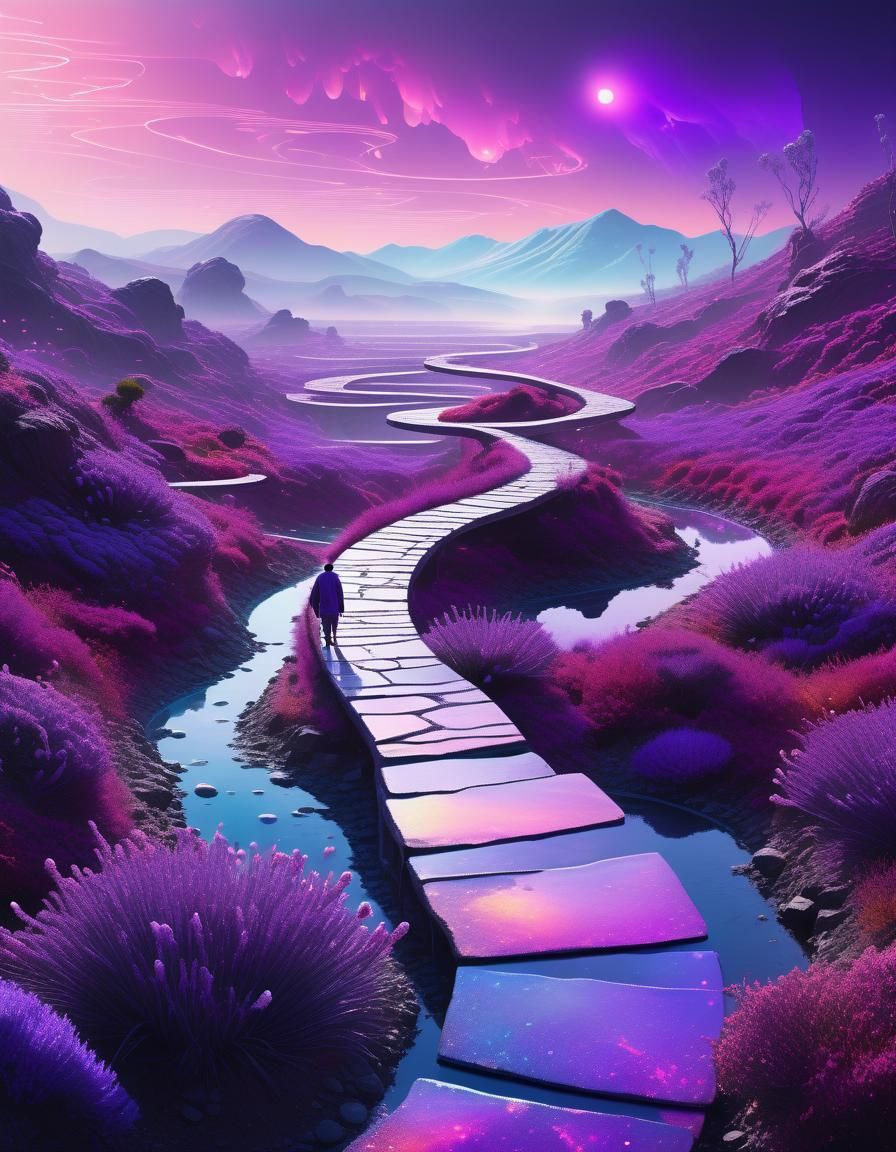 Surreal Sci-Fi Landscape with Bioluminescent Flora